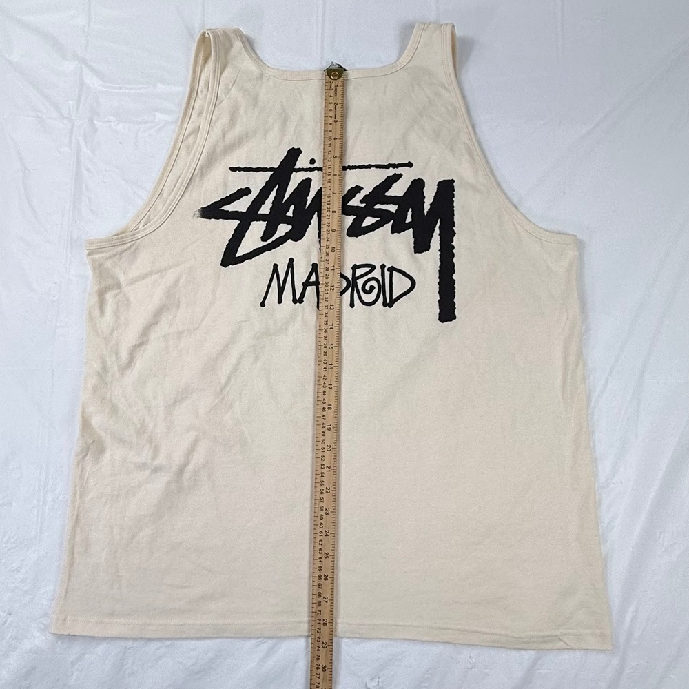 Stussy Madrid Graphic Tank Top Cream Mens XXL Sleeveless Shirt Cotton - Picture 3 of 7